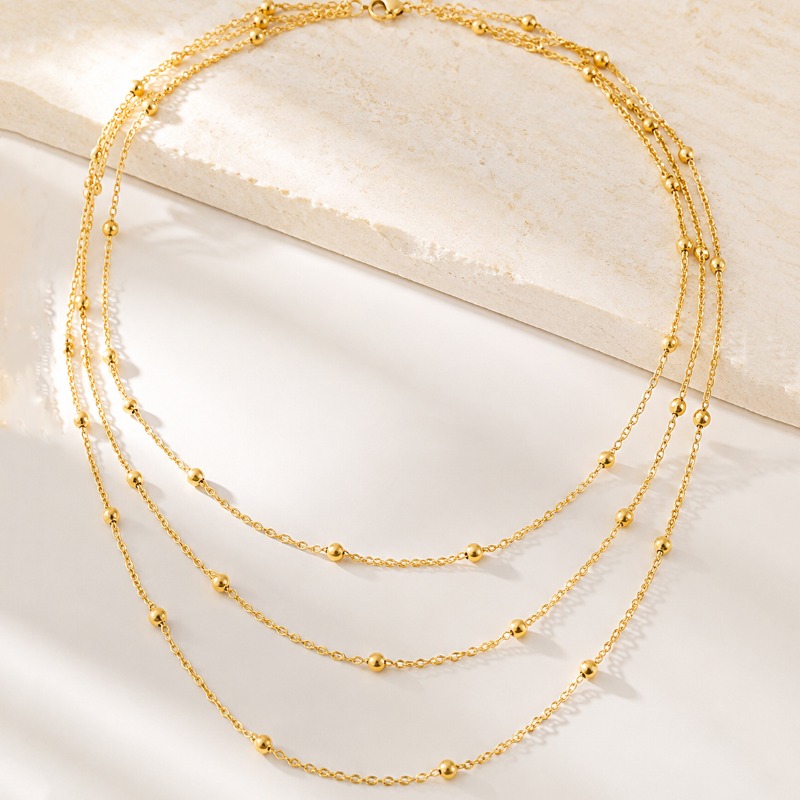 Women's Elegant Beaded Design Stainless Steel 3-Layer Necklace